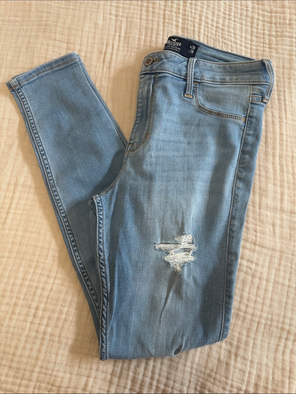 Hollister Light Blue Skinny Distressed High-Rise Jeans